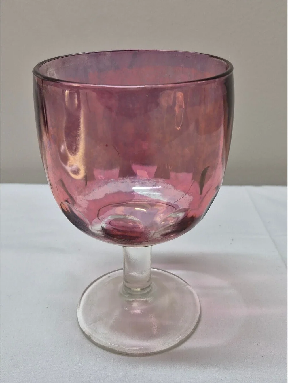 Vintage Pink Glass Goblet with Clear Stem and Base J26